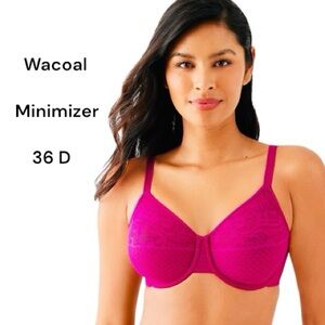 Wacoal Pink Lace Minimizer Bra 36 D Full Coverage Seamless Carnevale Pink